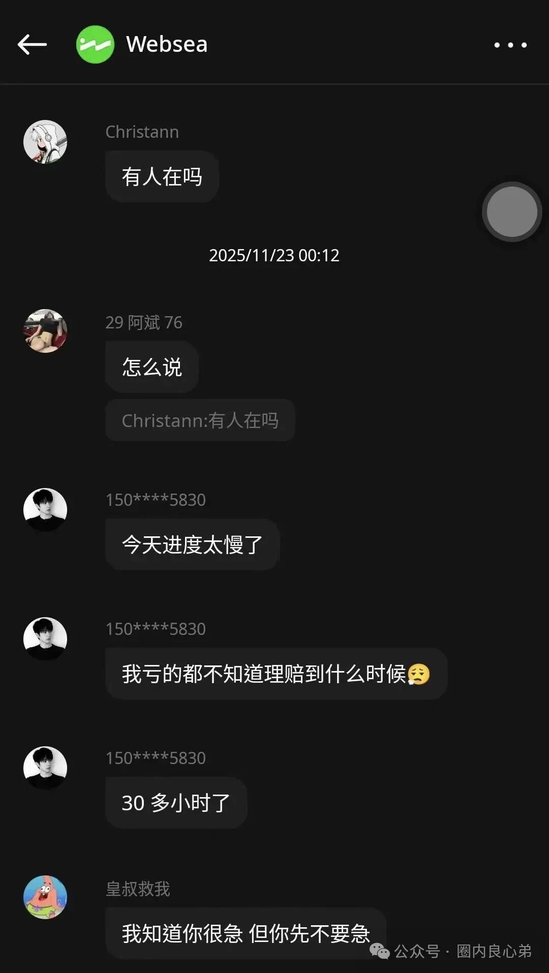 websea野鸡交易所，已经有人赔付30小时未到账，跟单旁氏虚拟币骗局